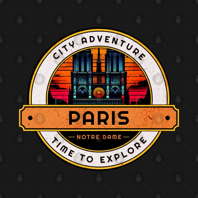 City Adventure Notre Dame Paris Retro Design by Miami Neon Designs