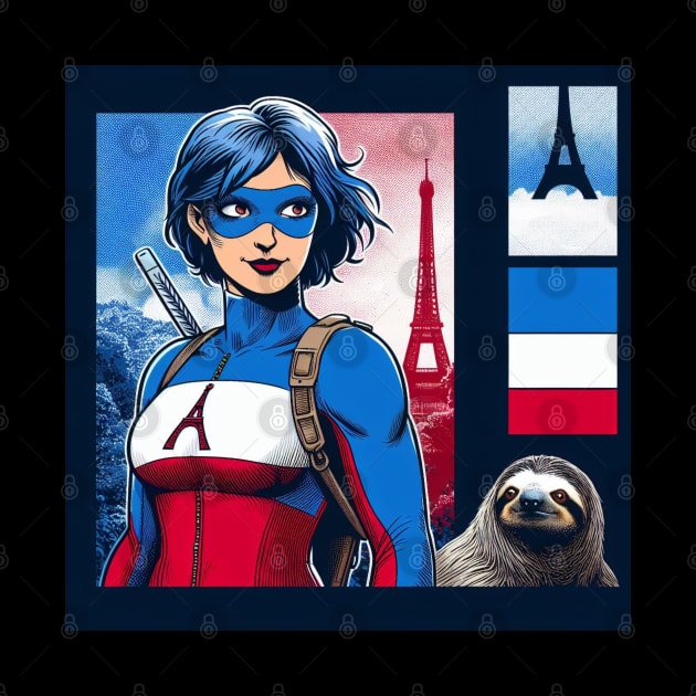 Francais: Female 90's Comic Book Hero with Sloth 2 by Woodpile