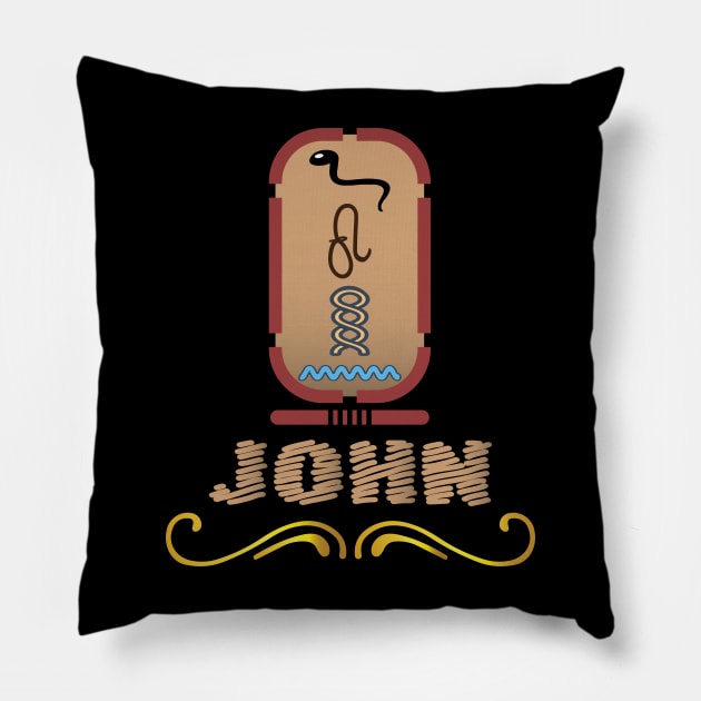 JOHN-American names in hieroglyphic letters-JOHN, name in a Pharaonic Khartouch-Hieroglyphic pharaonic names Pillow by egygraphics