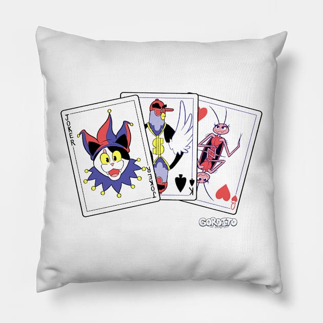 Card Trio - Hand Pillow by Gorditothebodegacat