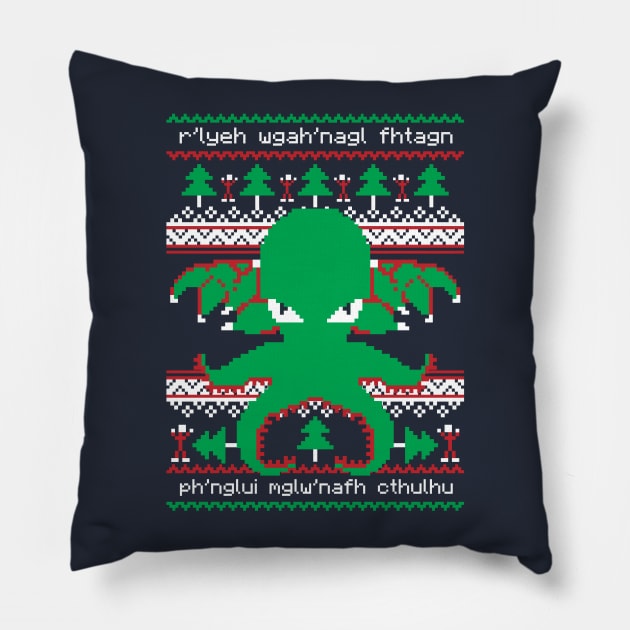 Cthulhu Cultist Ugly Christmas Sweater Pillow by RetroReview