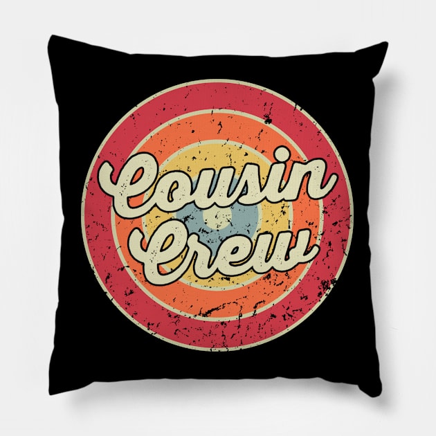 Retro Sunset Vintage Circle Logo Cousin Crew Pillow by Inspire Enclave