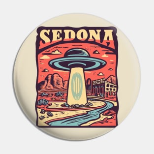 Vintage Retro Sedona UFO Art - Quirky Extraterrestrial Illustration Pin