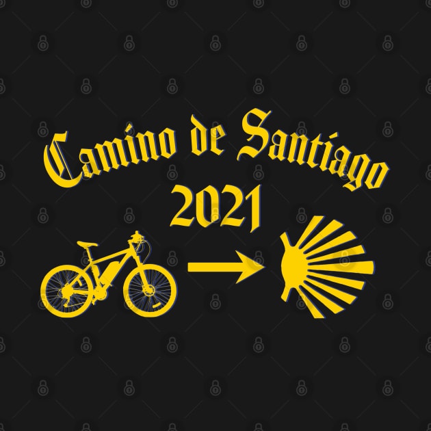 Camino de Santiago 2021 Typography Bicycle Yellow Arrow Scallop Shell by Brasilia Catholic