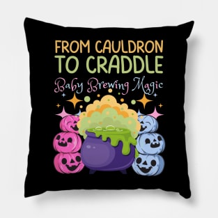 Cute Halloween Baby Brewing Magic Gender Reveal Announcement Pumpkin Pillow