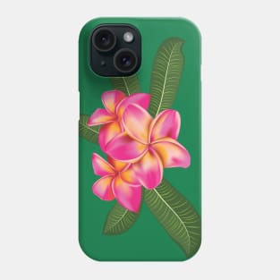 Pink plumeria with leaves Phone Case
