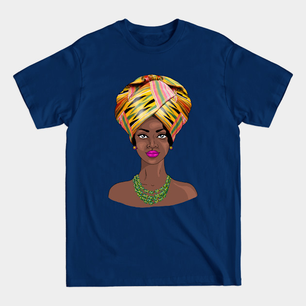 African Melanin Woman in Kente Headgear - African Pride - T-Shirt