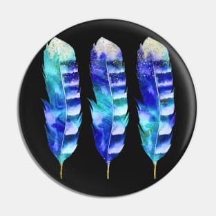 blue watercolor feather Pin