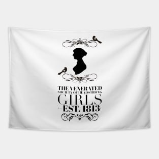 Pride And Prejudice Jane Austen Silhoutte The Venerated Society of Headstrong Girls With Bird Sillhouttes Tapestry