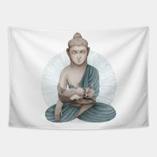 blue Buddha with puppy Tapestry
