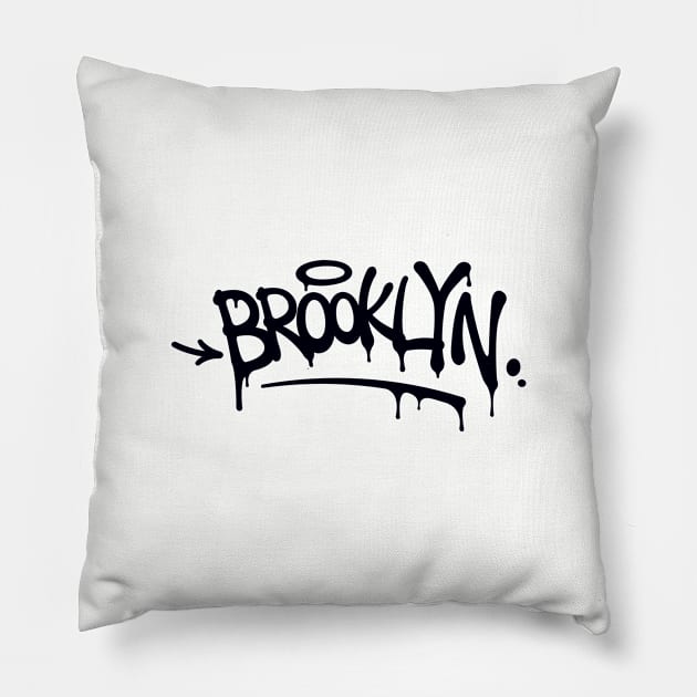 Brooklyn Graffiti (black) Pillow by Assertive Shirts