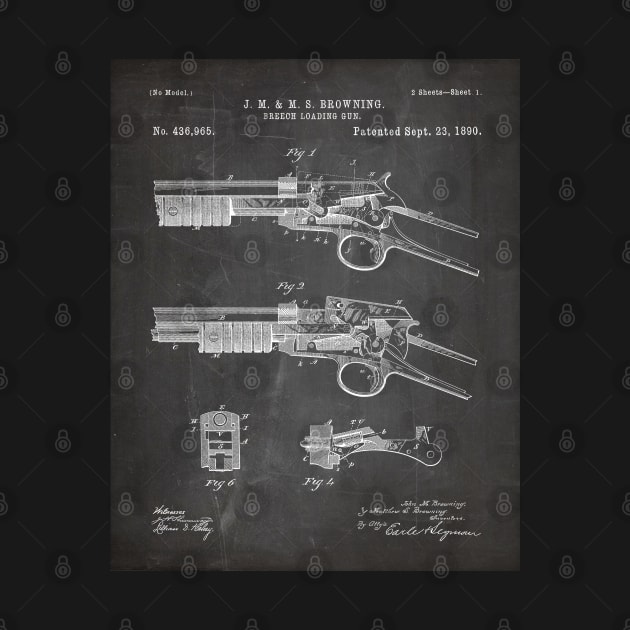 Browning Breach Rifle Patent - Gun Lover Gunsmith Art - Black Chalkboard by patentpress