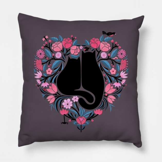 I Heart Cats and Flowers Pillow by littleclyde