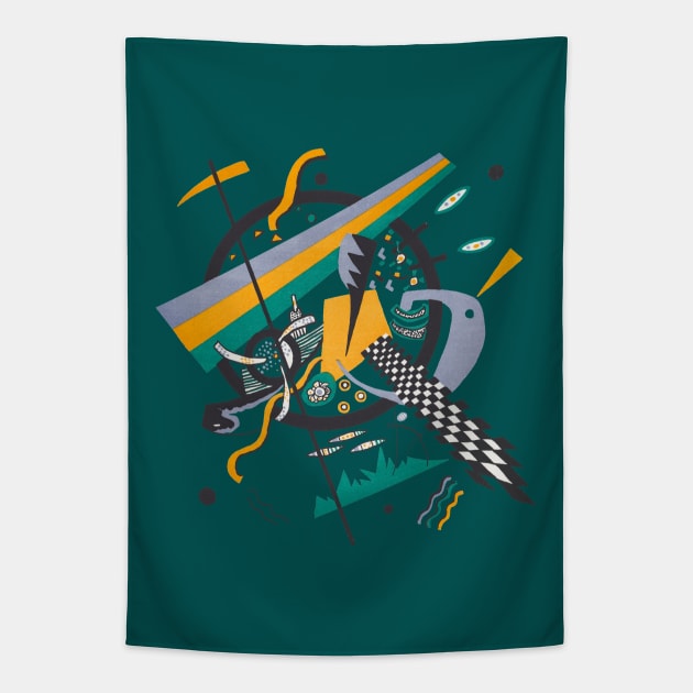 Teal Green Yellow Black Colorful Abstract Kandinsky Tapestry by Brasilia Catholic