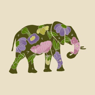 Elephant silhouette with flowers and leaves T-Shirt