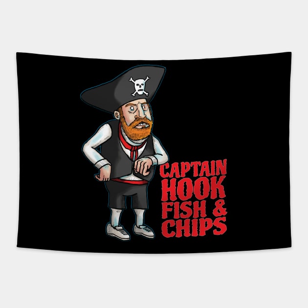 CAPT HOOK FISH AND CHIPS Tapestry by Superugly