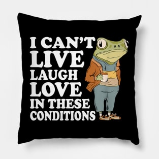 I Can't Live Laugh Love In These Conditions Frog Funny Meme Pillow