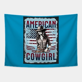 American Cowgirl (USA flag with girl wearing hat) Tapestry