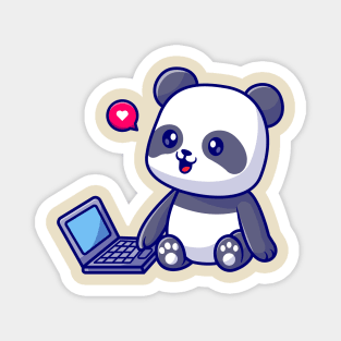 Cute Panda Playing On Laptop Cartoon Magnet