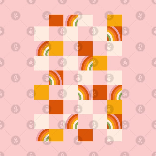 70s retro pattern with groovy trippy grid. Checkered background with rainbow. by CoCoArt-Ua