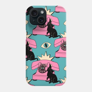 World Domination Black Cat Pattern in blue Phone Case