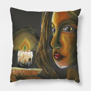 lady in the candle light limited palette acrylic painting Pillow