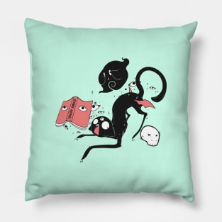 Funny Cute Black Cat With Witch Book Pillow