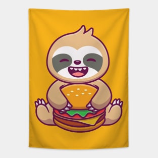 Cute Sloth Eating Burger Tapestry