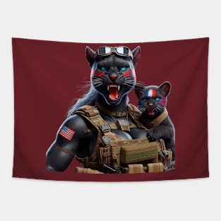 Woman Warrior Panther with Cub by focusln Tapestry