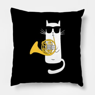 Cat ing Sun Playing French Horn Pillow