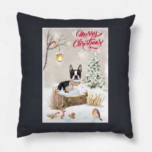 Boston Terrier Merry Christmas Santa Dog Pillow