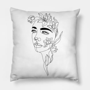 woman with tulips line art Pillow