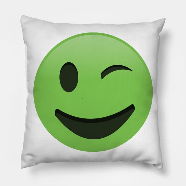 Winking Green Smilie Pillow by nickemporium1