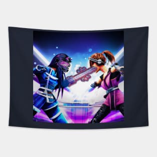 cyberpunk and anime girl fighting Tapestry