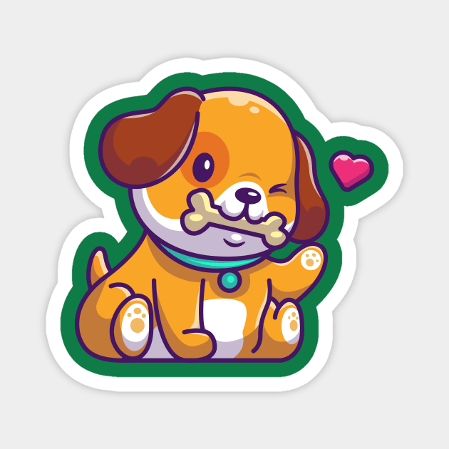 Cute Dog Bite Bone Cartoon Magnet by Catalyst Labs