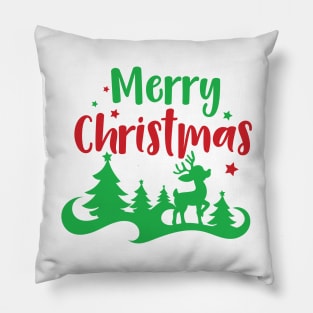 Merry Christmas, Reindeer, Christmas Tree, Stars Pillow