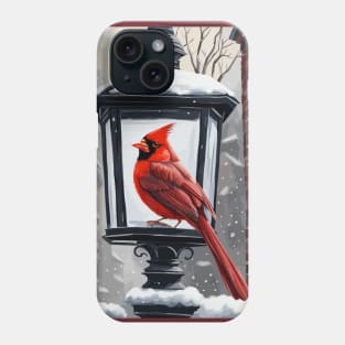 Cardinal Bird Sat On A Snow Covered Street Lantern Phone Case
