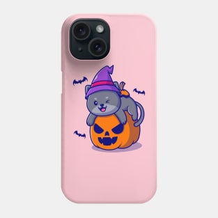 Cute Witch Cat Hug Pumpkin Halloween Cartoon Phone Case