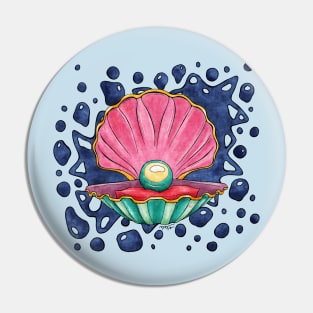 Cartoonish clam with pearl, bright seashell Pin