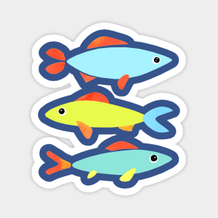 THREE COLORFUL FISH - 3 Fishes in Vibrant Blue, Red, Orange, and Green Magnet