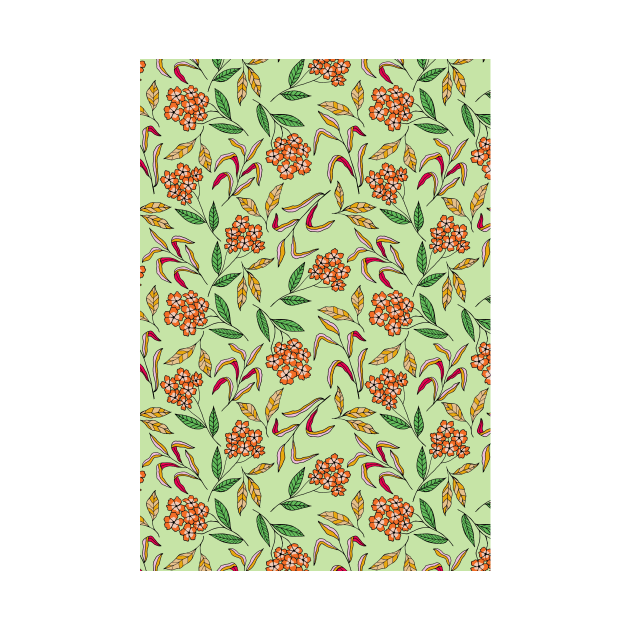 Colorful happy flower blossom pattern in green by Natalisa