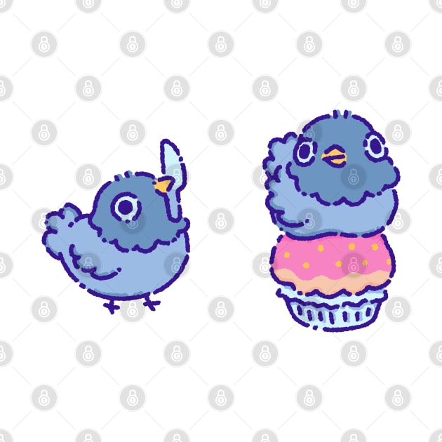 Pigeons with a knife and cupcake by Tinyarts