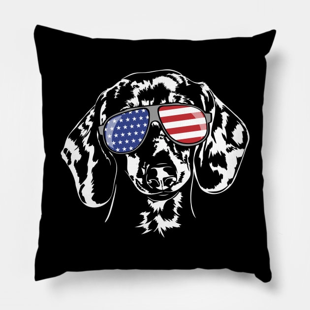 Proud Dachshund American Flag sunglassesdog Pillow by wilsigns