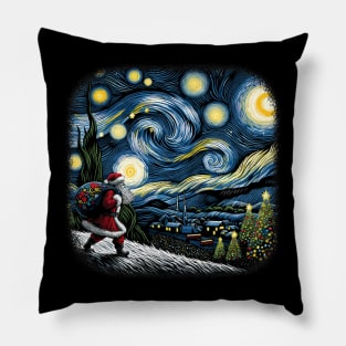 Van Gogh Starry Night Santa Christmas Winter Snowy Night Pillow