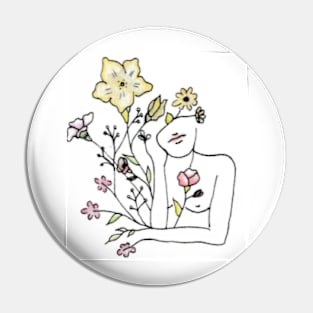 Drawing of woman's siluette and watercolor flowers Pin