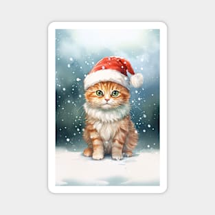 Christmas Ginger Cat in the Snow Magnet