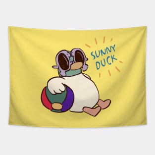 sunny duck goes to the beach in beach break with text / children cartoon Tapestry