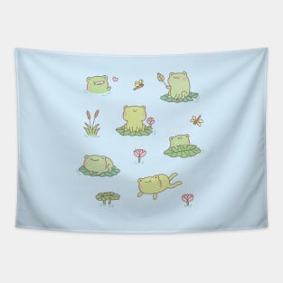 Cute Pond Frogs and Dragonflies Collection Tapestry