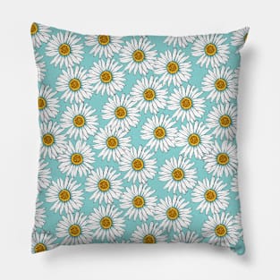 Daisies White Flowers on Blue Pillow