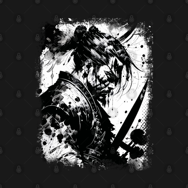 The Samurai Warrior Abstract Splatter Sketch Art by Naumovski